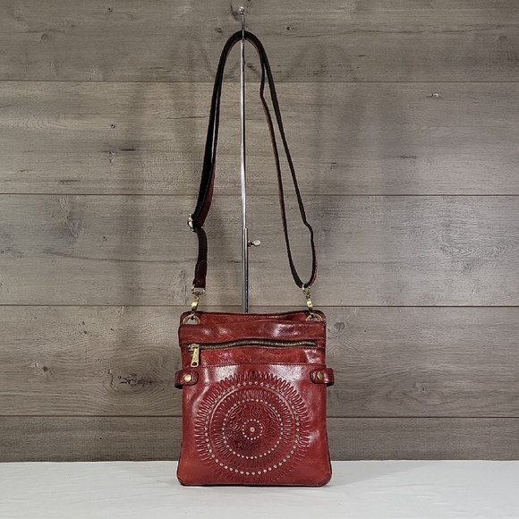 Patricia Nash Handbags - Patricia Nash Red Leather Crossbody Bag with Embossed Medallion - Red